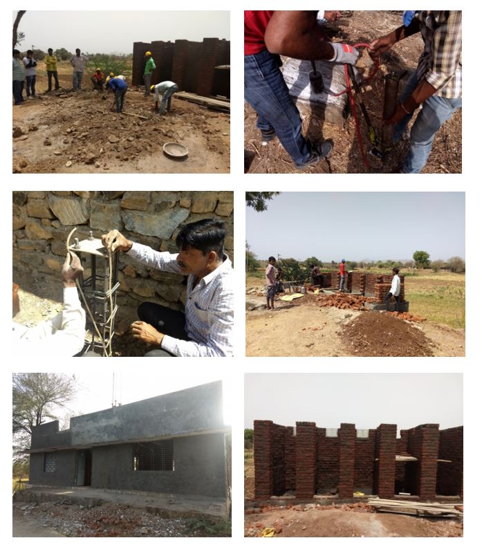 Photo collage of workers digging and preparing ground around THWC