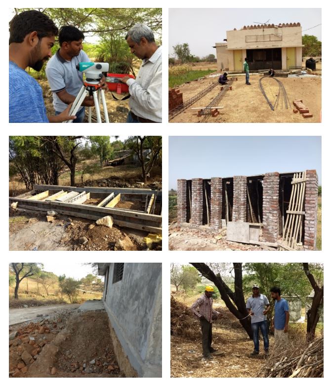 Workers in Tuvar surveying the land, installing cable and building brick facilities