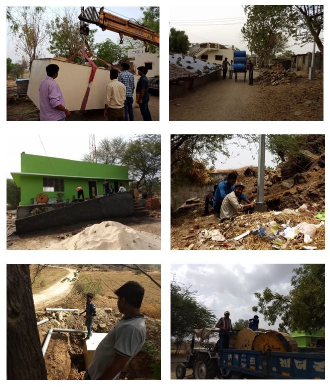 A photo collage of workers painting the THWC and digging into the ground